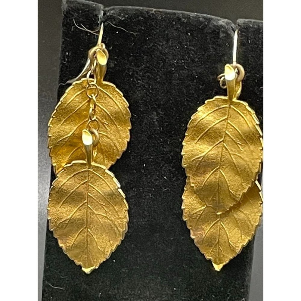 Kenneth Lane Golden colored Leaf Earrings Length 3.75 Inches